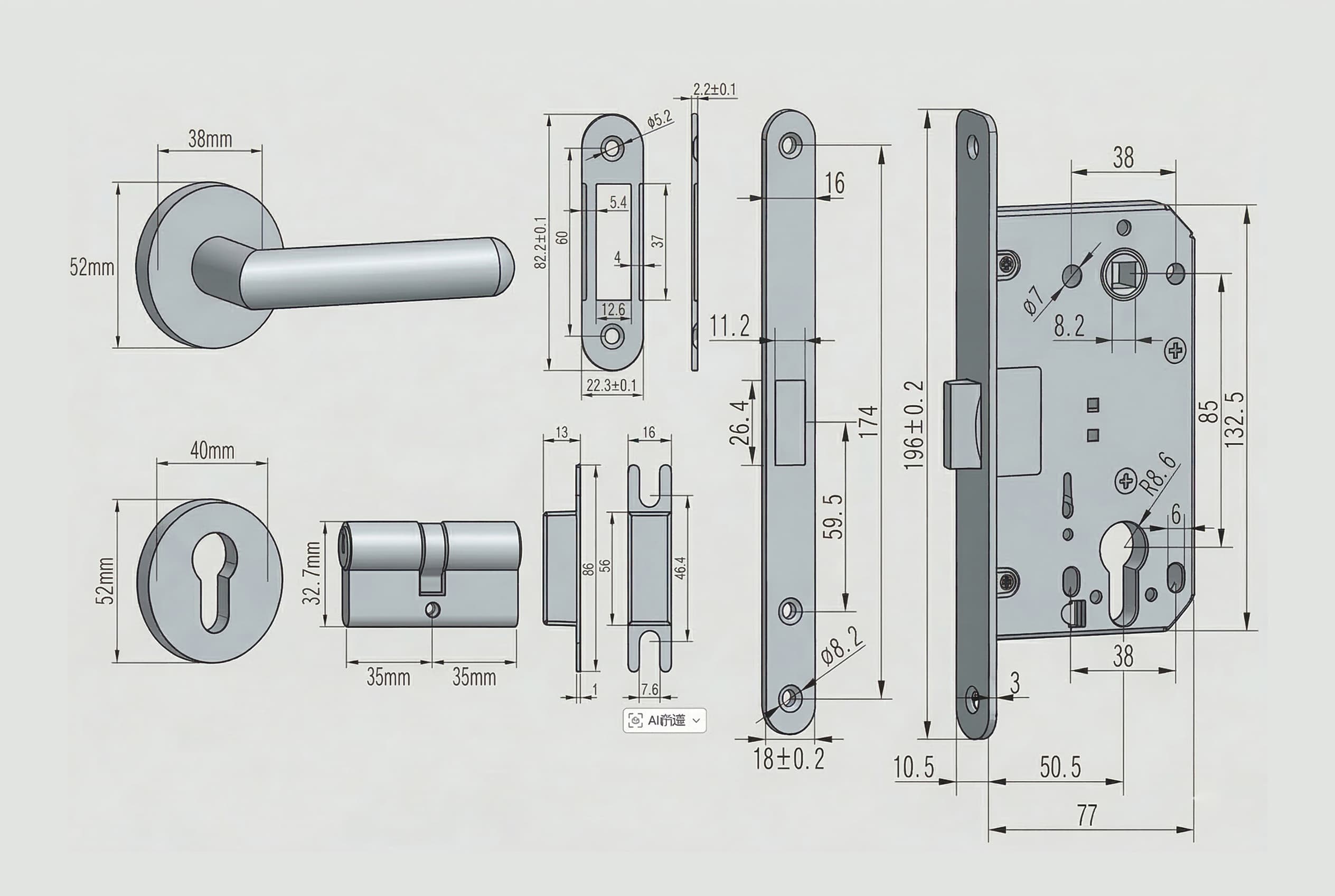 Межкомнатные замки HS 8301.40